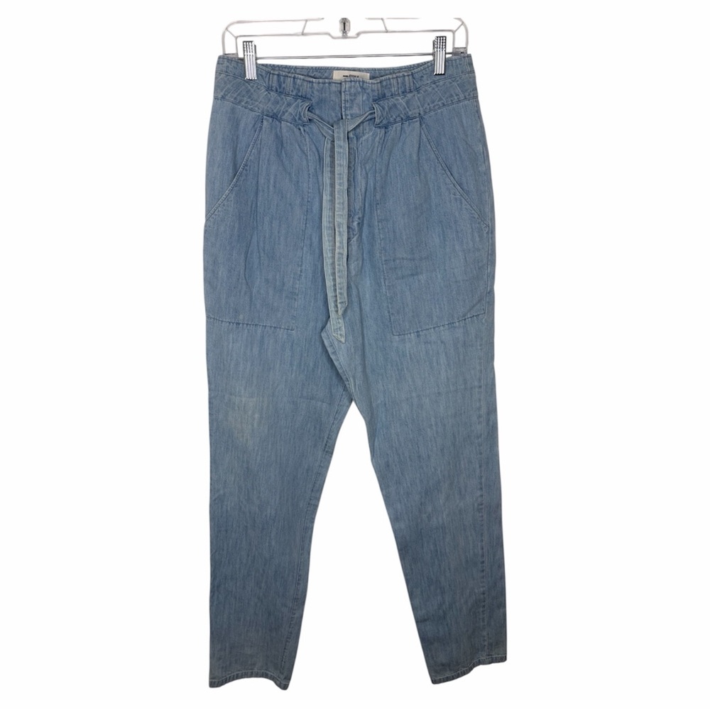 isabel marant etoile high rise chambray blue wash belt jeans snap size 38 medium